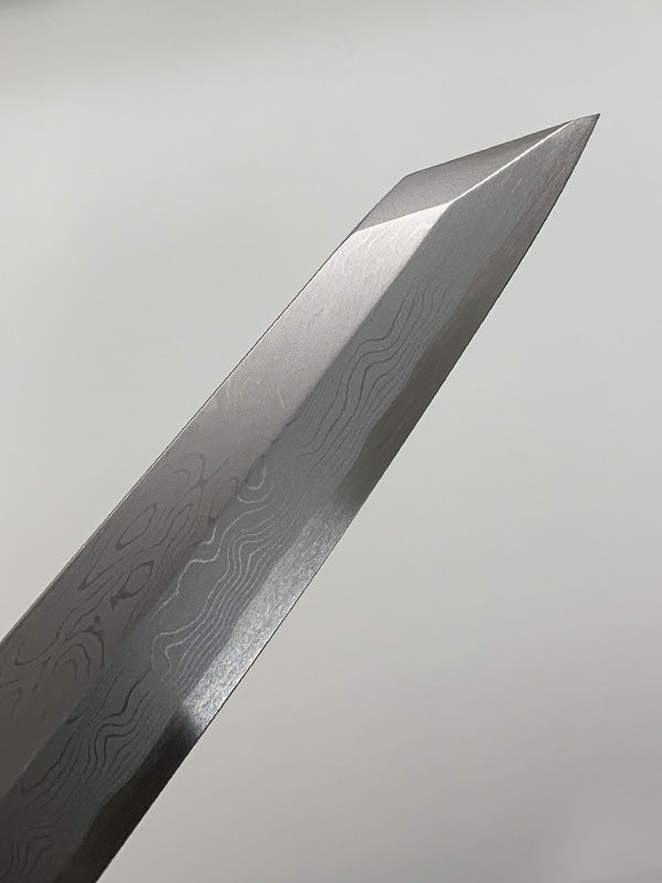SHIBISI MODEL|Suminagashi finishing kirituke-yanagi blade|青一墨流し 柳切付包丁270MM 銀巻黒檀八角柄(白水牛)/朴鞘付属