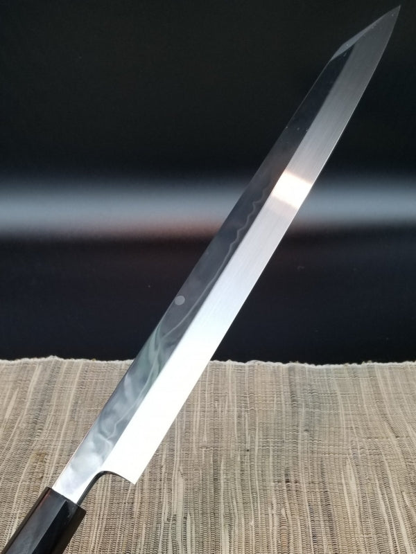 Mizu-yaki Honyaki Mt.Fuji hanging moon kirituke-yanagi blade|郷右馬允義弘 水焼本焼 富士掛かり月 柳切付300mm 黒檀八角柄/朴鞘