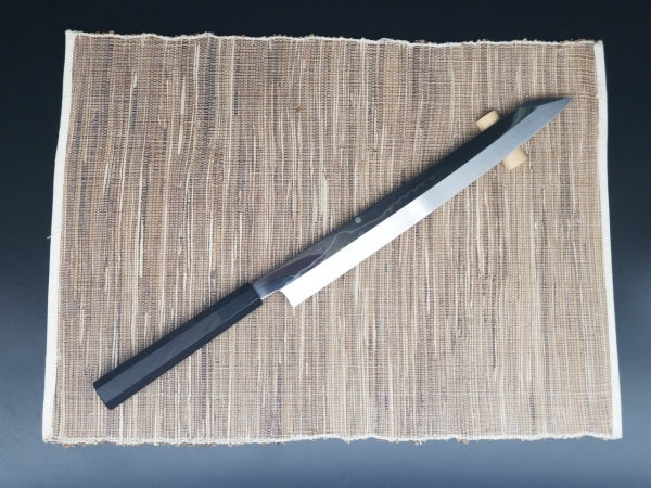Mizu-yaki Honyaki Mt.Fuji hanging moon kirituke-yanagi blade|郷右馬允義弘 水焼本焼 富士掛かり月 柳切付300mm 黒檀八角柄/朴鞘