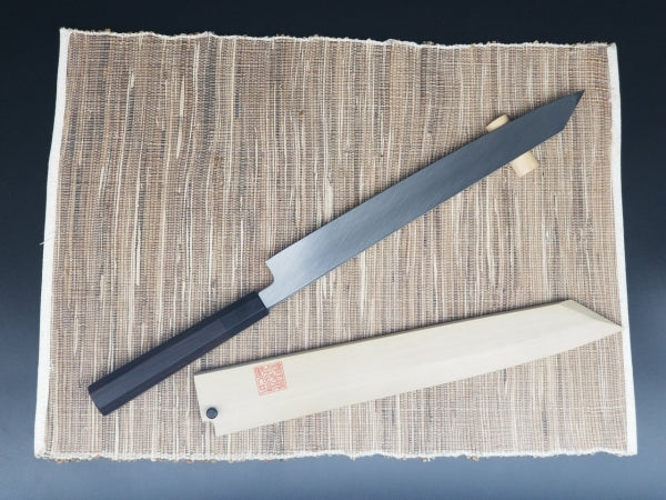 Mizu-yaki Honyaki Mt.Fuji hanging moon kirituke-yanagi blade|郷右馬允義弘 水焼本焼 富士掛かり月 柳切付300mm 黒檀八角柄/朴鞘