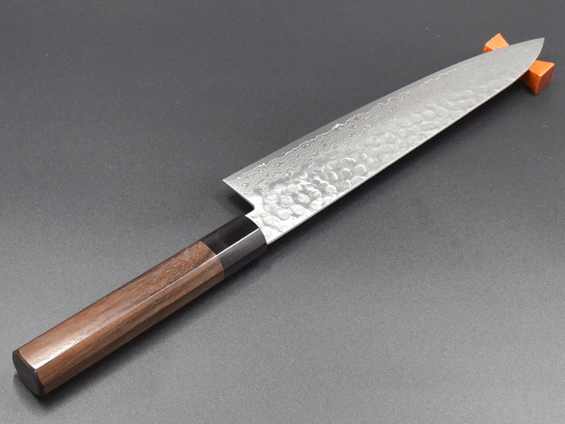 SHIBISI model  hammered finish forged damascus wa-gyuutou blade｜ 和牛刀240MM 紫檀八角柄